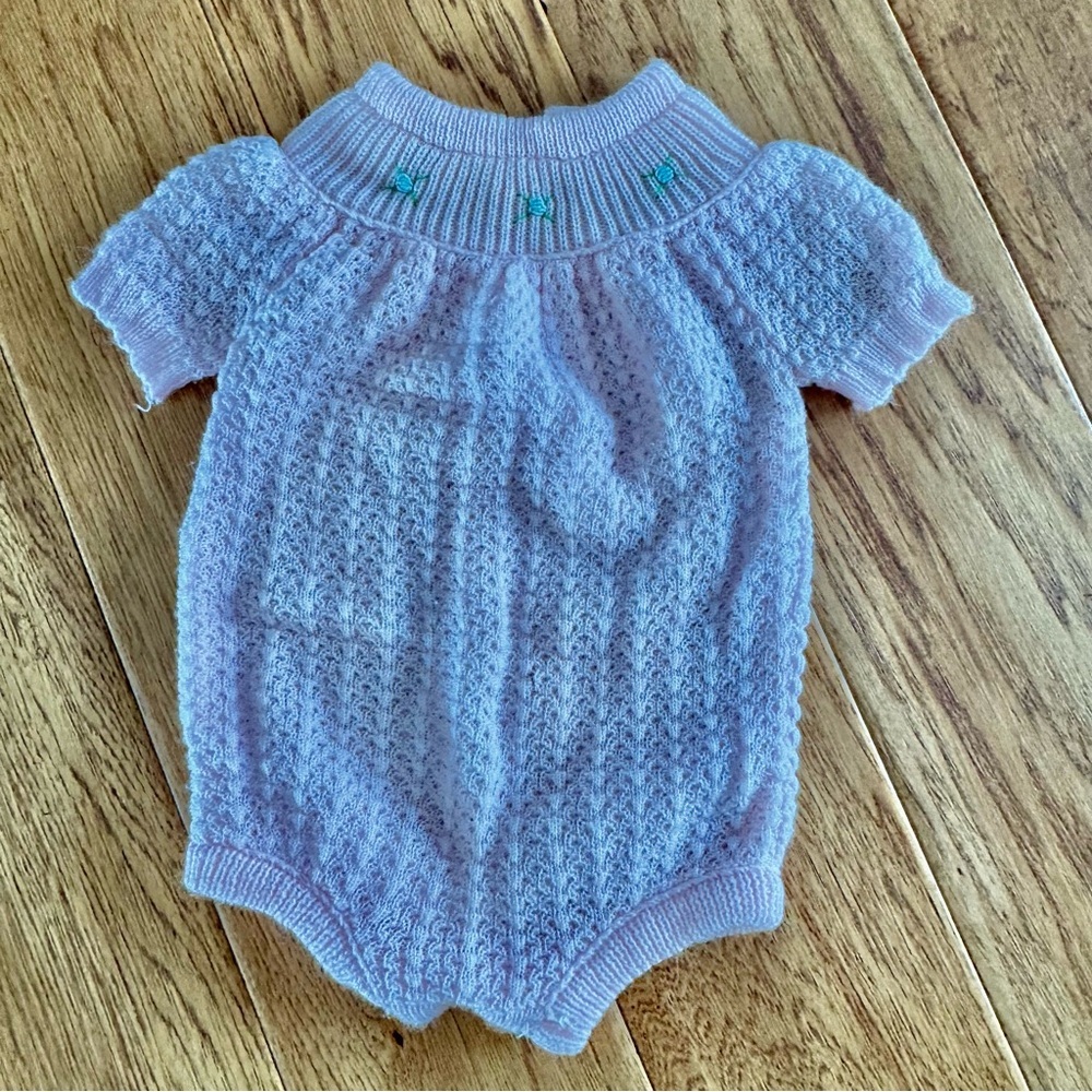 Vintage Stork Craft Crocheted Romper One Piece Light Pink 100% Acrylic Greece